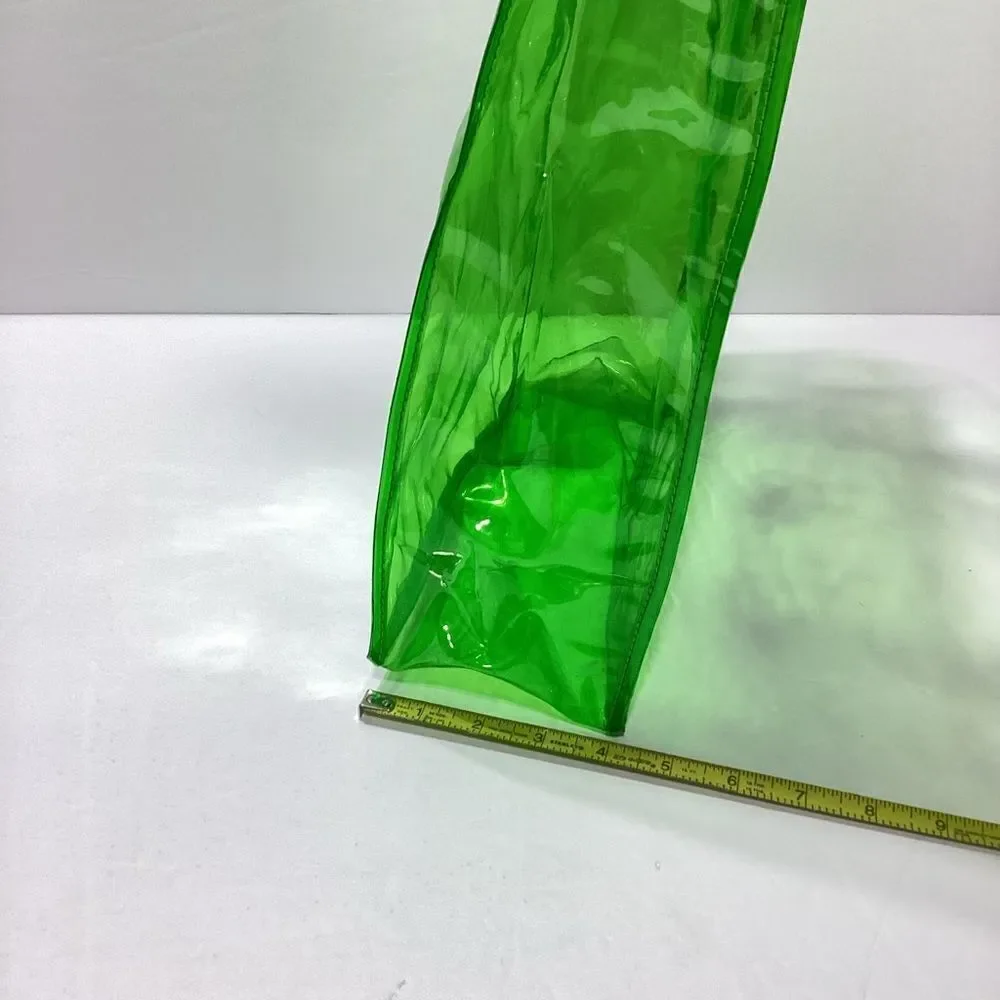 Vinyl Trick Or Treat Tote With Jack O Lantern Face Clear Green Large